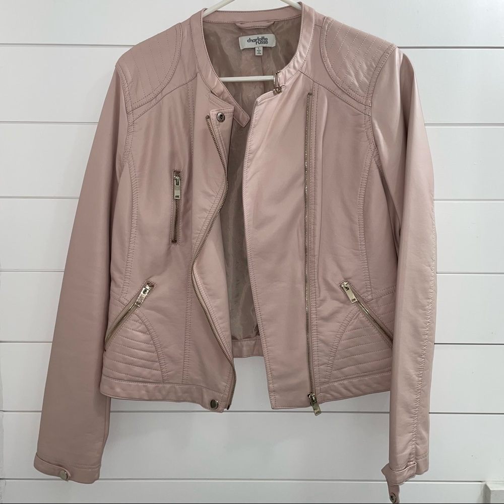 Charlotte Russe Faux Leather Jacket - Light Pink w/ gold - Size Large